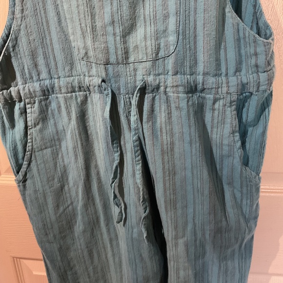 Teal Boho Striped Tie Strap Capri Overalls - Picture 3 of 6